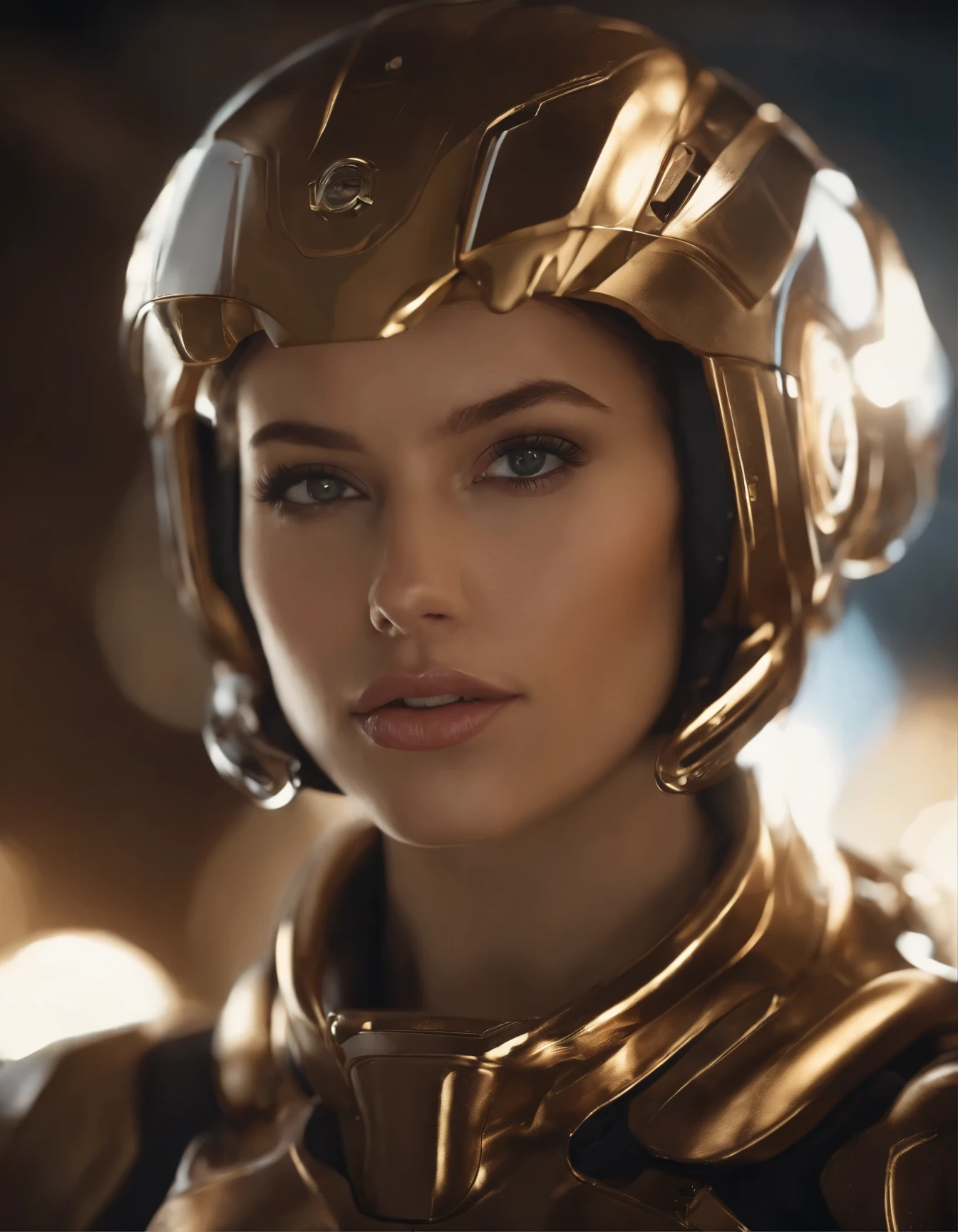 Woman, 21 years old,((best quality)), ((masterpiece)), (detailed), Midjourney Style, close-up, robot, concept art, inspired by alphonse mucha, digital art, Crysis Nanosuit, futuristic, (glowing elements:1.1), 4:3 aspect，upper body, perfect composition, perfect anatomy, perfect lighting, Kodak gold 200, Zeiss 