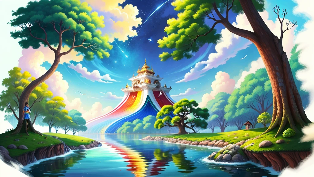 A imagem deve mostrar Capi parada na entrada da passagem secreta. A passagem deve ser estreita e escura, com paredes de pedra. The river must be behind Capi, with trees and plants along the bank. The sky should be blue and sunny, with white clouds floating in the sky.

The image style should be similar to Pixar's animated films. Os personagens devem ser altamente detalhados e bem renderizados. The environment should also be detailed and realistic. Feliz, qualidade perfeita, Foco claro, (obra-prima: 1.2), (realista: 1.2), (Bokeh), (melhor qualidade), (pele detalhada: 1.3), (detalhes complexos), (olhos de detalhe), (sharp focus), (Feliz)