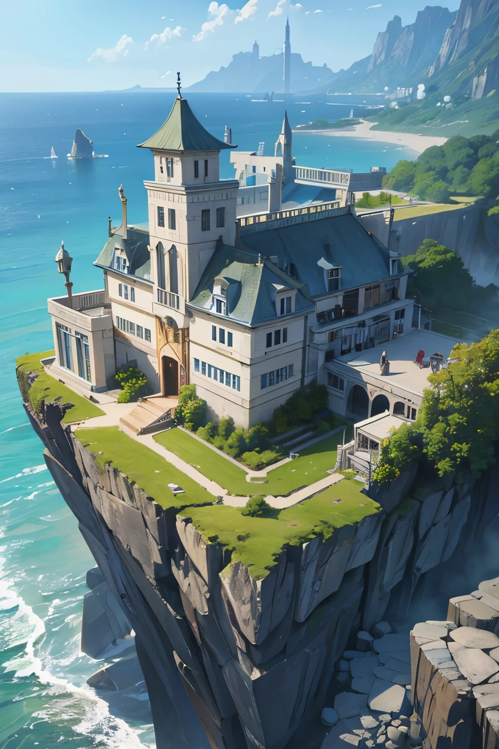 A small fantasy hospital on a shore