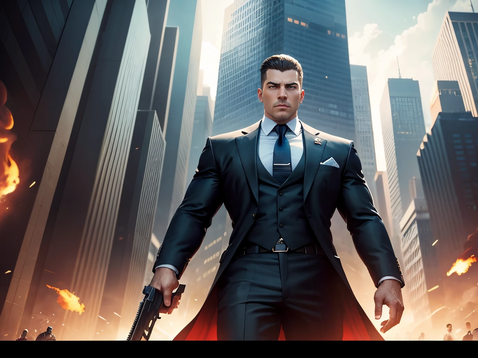 game screensaver "power" featuring a large number of modern characters: military, people in business suits, Businessmen, Weapon, money