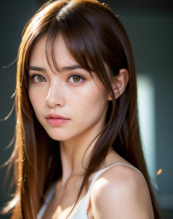 Mejor calidad, enfoque facial, Luz tenue, ultra high resolution, (fotorrealista:1.4), foto cruda,
1Chica japonesa, Solo, lindo, (alumno, Luces en los ojos),  cara hermosa detallada, (),(High Resolution Detail of Human Skin Texture),
(pelo largo),
interior,
(retrato)
