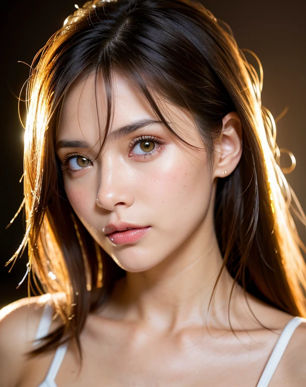 Mejor calidad, enfoque facial, Luz tenue, ultra high resolution, (fotorrealista:1.4), foto cruda,
1Chica japonesa, Solo, lindo, (alumno, Luces en los ojos), cara hermosa detallada, (),(High Resolution Detail of Human Skin Texture),
(pelo largo),
interior,
(retrato)
