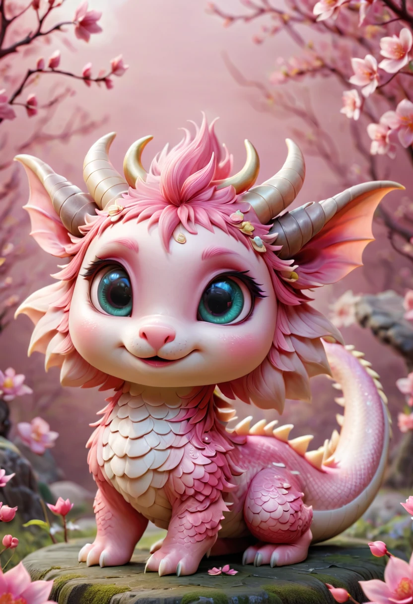 Chinese dragon,Q version,Cute little dragon,pink space,festive atmosphere,Spring Festival,Lovely antlers,Chinese elements,Cartoon,Cute pet,Lively
