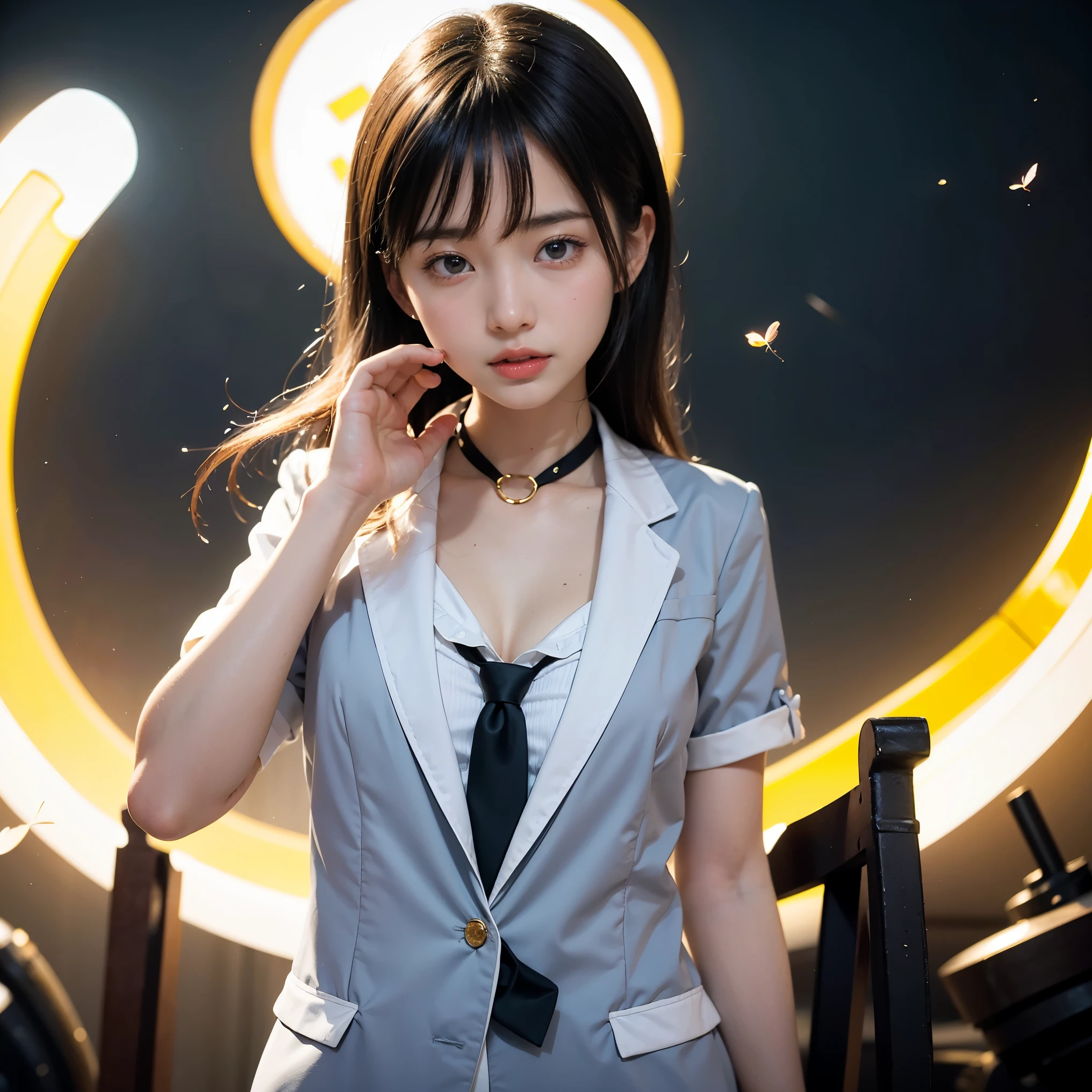proud woman、surrounded by men、Plump、Shimenawa around neck、Hands and feet are tied to the beam with ropes、rampage、angry look、detailed face、fine hands、fine legs、(debris flies, highest quality:1.2), 8K, official art, chest、cute、wearing a suit、chestが見える、 planet, trending on cgstation, 太陽系外planet, official art, mar planet, Sakimi-chan, Five Fingers Photos'body of, Full body Esbian、beauty of suit、cool look、 (masterpiece) (highest quality) (become familiar with) (8K) (movie lighting) (sharp focus) (complicated)black hair、14 years old、小さいchest、laughter、incredibly stupid, (beautiful girl, cute face, turn back, gold ornaments in hair、wearing a suit、chestのクローズアップ, wearing a suit, short sleeve, gardenia, Viola family, space , looking at the viewer, film grain, chromatic aberration, オッパイsharp focus, face light, dynamic lighting, cinematic lighting, become familiar withな目と顔, (gray tie、1 part:1.2)