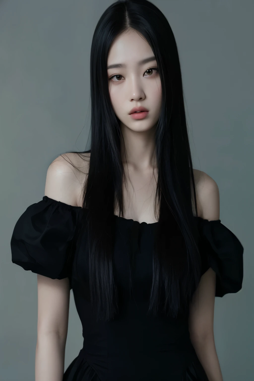 um close up de uma mulher com longos cabelos pretos usando um vestido preto, jaeyeon nam, portrait of jossi do blackpink, jennie blackpink, Jinyoung Shin, Heonhwa Choe, cruel korean goth girl, taejune kim, Lee Ji-eun, Lee Ji-eun, Seseon Yoon, estacionar a partir de-min, jossi do blackpink