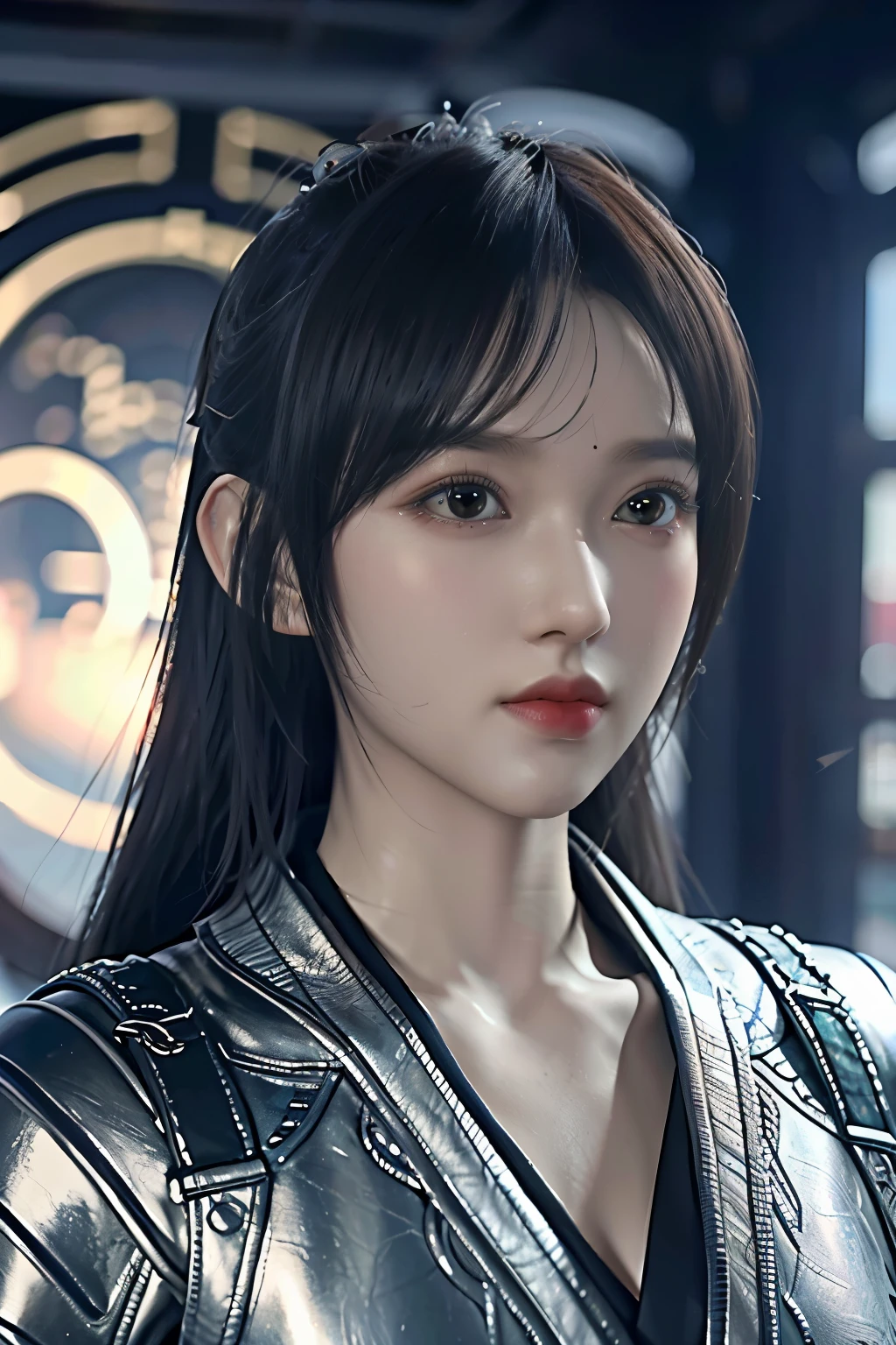 Game art,The best picture quality,Highest resolution,8K,(A bust photograph),(Portrait),(Head close-up),(Rule of thirds),Unreal Engine 5 rendering works, (The Girl of the Future),(Female Warrior),
少女,(The generals of ancient China),An eye rich in detail,(Big breasts),优雅高贵,冷漠,勇敢的,
(Wearing ancient Chinese style armor,Armor of Song Dynasty,Costumes are rich in detail,Metallic luster,Silver gray),中国人物,奇幻风格,
拍照姿势,野外背景,Movie lights,Ray tracing,Game CG,((3D Unreal Engine)),oc渲染反射纹