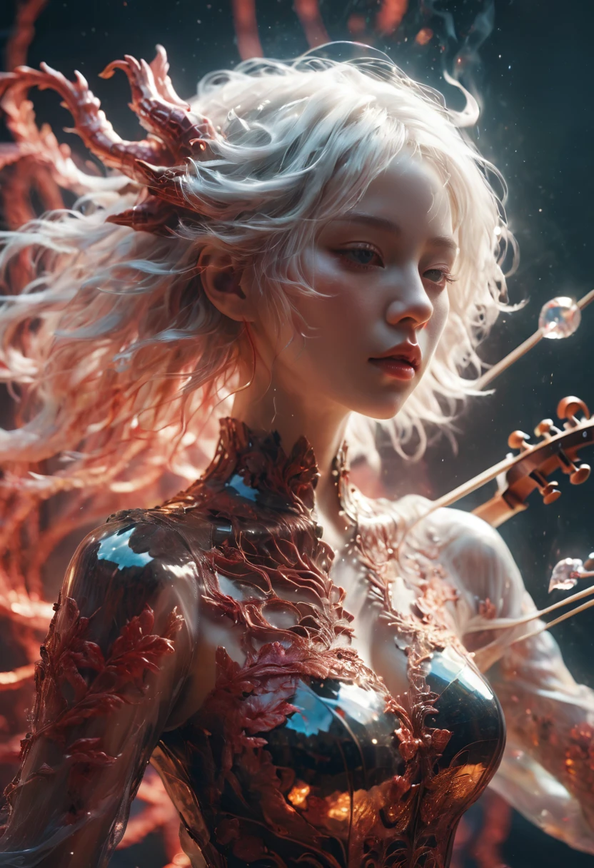 Foto RAW, (Black and Red : PoRtRait of a ghostly giRl playing the violin, shiny auRa, Sehr detailliert, gold filigRee, intRicate motifs, oRganic tRaceRy, by AndRoid jones, Januz MiRalles, HikaRi Shimoda, glowing staRdust by W. ZelmeR, peRfect composition, glatt, shaRp focus, spaRkling paRticles, lively coRal Reef backgRound Realistic, Realism, HD, 35mm photogRaph, 8 TAUSEND), masteRpiece, awaRd winning photogRaphy, natuRal light, peRfect composition, Hohe Detailgenauigkeit, hypeR Realistic cinematic photo aRt RAW candid close up photo of an etheReal neuRal netwoRk oRganism with a glitteRing peaRl helmet, hologRaphic coloR, wateRdRops, göttlich (cyboRg dRagon:2 giRl:0.3, white haiR:0.5 biomoRph), Glasskelett, hautlos:3, Biomechanische Details, (empty backgRound), natuRal lighting, Stil von h. R. gigeR, (shaRp focus, hypeR detailed, highly intRicate), . ExtRemely high-Resolution details, photogRaphic, Realism pushed to extReme, fine textuRe, incRedibly lifelike,35mm photogRaph, Film, Bokeh, pRofessional, 4K, Sehr detailliert