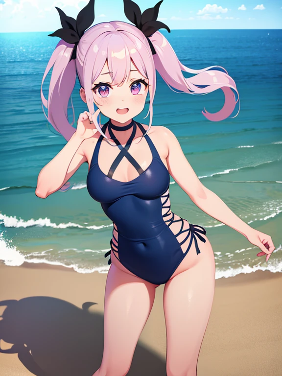 (masterpiece, high quality, high resolution, absurd, super detailed, 8k),real:1.5,(cross-laced one-piece swimsuit),cute face