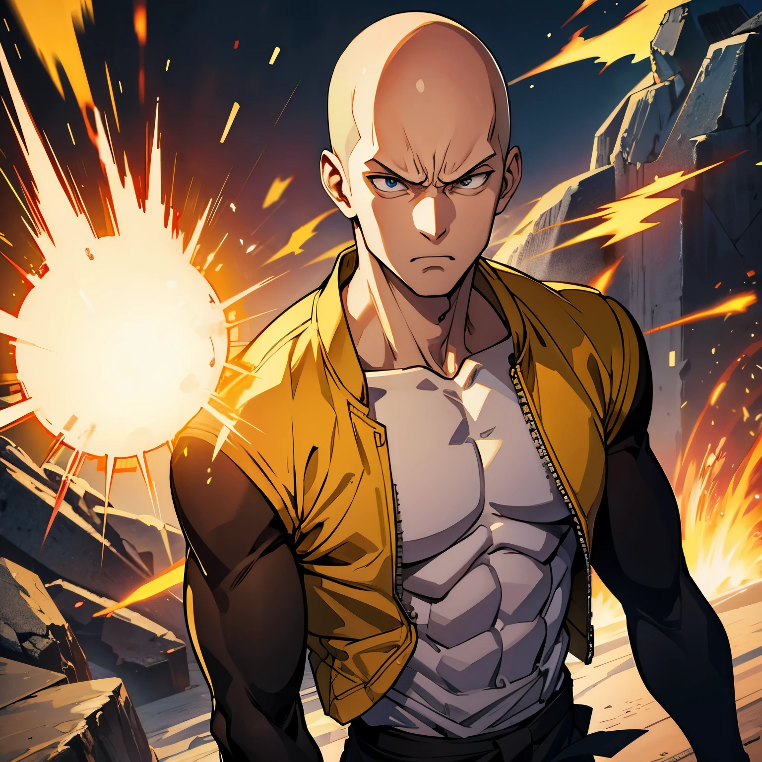 Create an image of saitama in angry mood