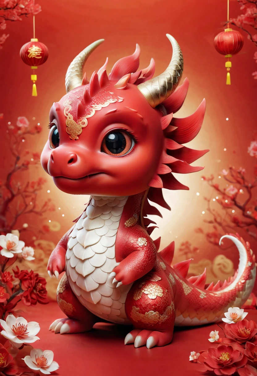 Chinese dragon,Q version,Cute little dragon,Red space,festive atmosphere,Chinese New Year,Chinese elements,Cartoon,Cute pet,Lively