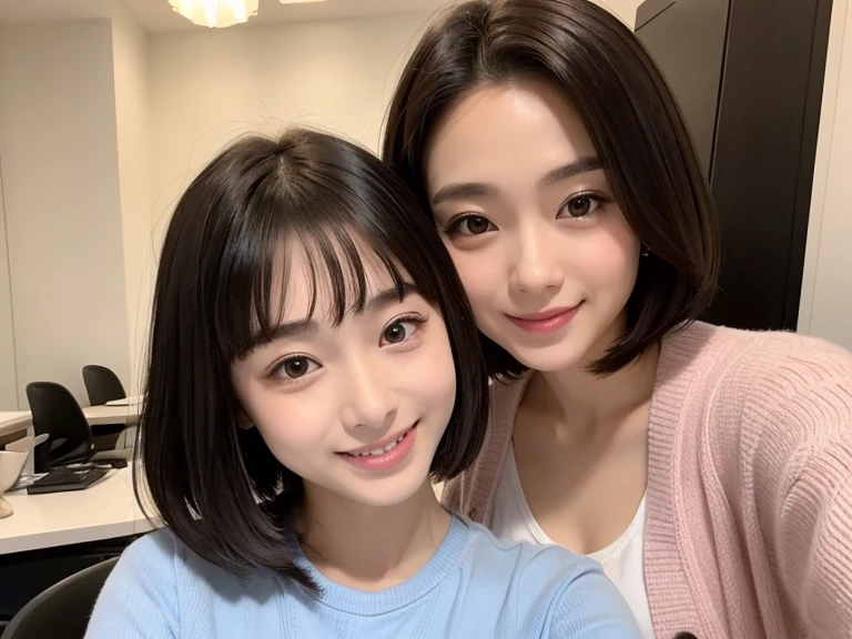 ((Highest quality)), ((masterpiece)), (detailed), One person(Highest quality, 8K, 32k, masterpiece, Ultra-high resolution:1.2),Beautiful Japanese Women Photos、Group of 2、healthy、Glowing Skin, Shallow depth of field、Contrasting、Professional Model、looking forward to it、Overbyte、mouth half open、blush:2.5、Random hairstyles for short hair、Black Hair、Face close-up、Portraiture、Teeth are visible、Big Mouth、Droopy eyes、Round face、Multiple moles、Fair skin、Active 24 year old、Brown eyes、Big smile、Gym、exercise、trainer、whole body、Wearing a uniform、The machine is reflected