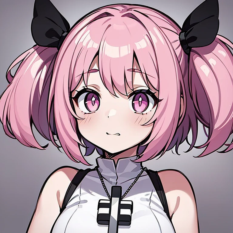 (1Girl) , (17 años) , (Fluffy Tousled Short Pink Hair) , (White skin) , (black eyes and large with large dilated pupils) , (Skinny body) , mirada fun and children's , Ropa colorful children's , ((cross-eyed))