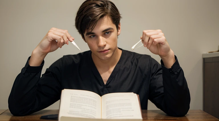 A young handsome boy in a psychologist costume 