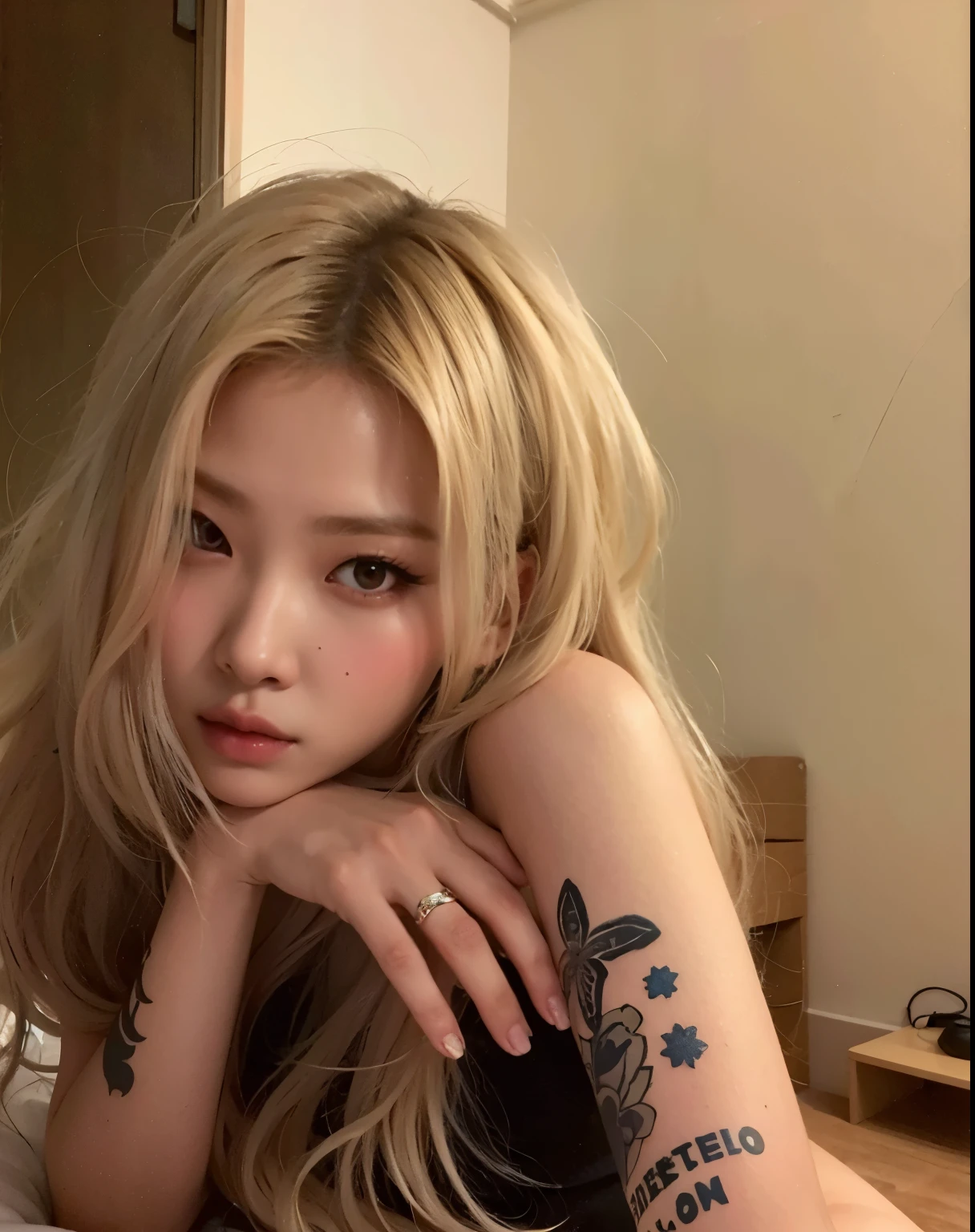 Woman with a tattoo on her arm lying on a bed, Parque Roseanne do Blackpink, Cl, jennie blackpink, Retrato de Jossi de Blackpink, jossi do blackpink, Heonhwa Choe,  coreana, Ulzzang, imagem de perfil, cruel korean goth girl, Jaeyeon Nam, TaeJune Kim, Jinyoung Canela, foto de perfil, Artista coreano