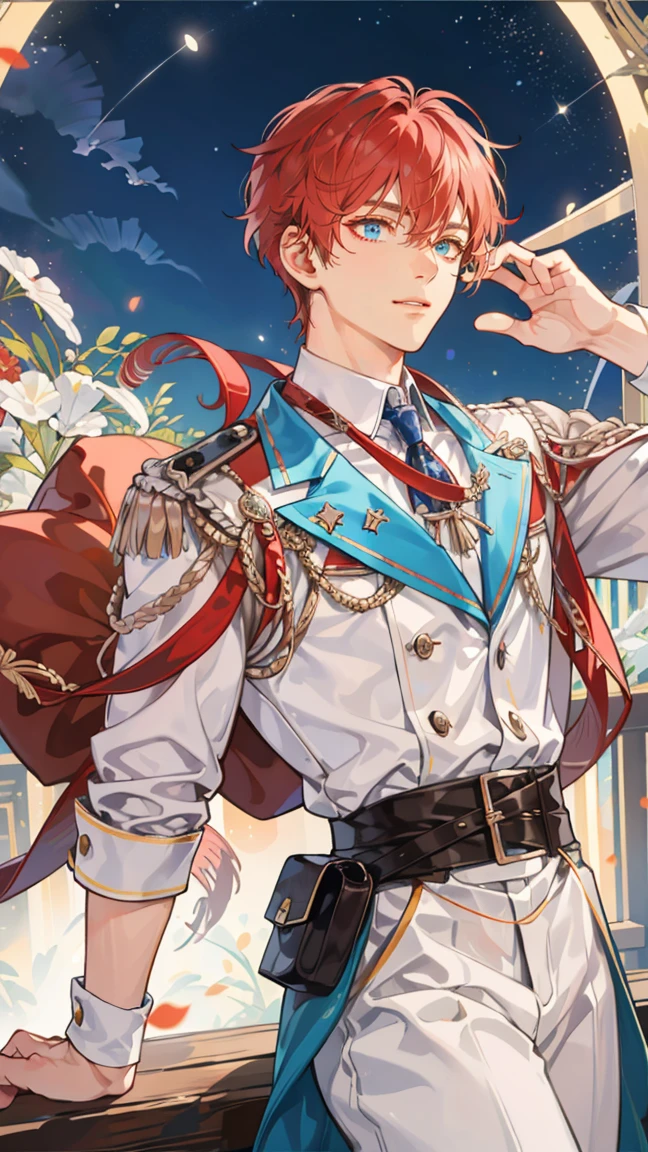 (((masterpiece))),best quality, whitetown,starry sky, 1 man, smile, short brown hair, prince