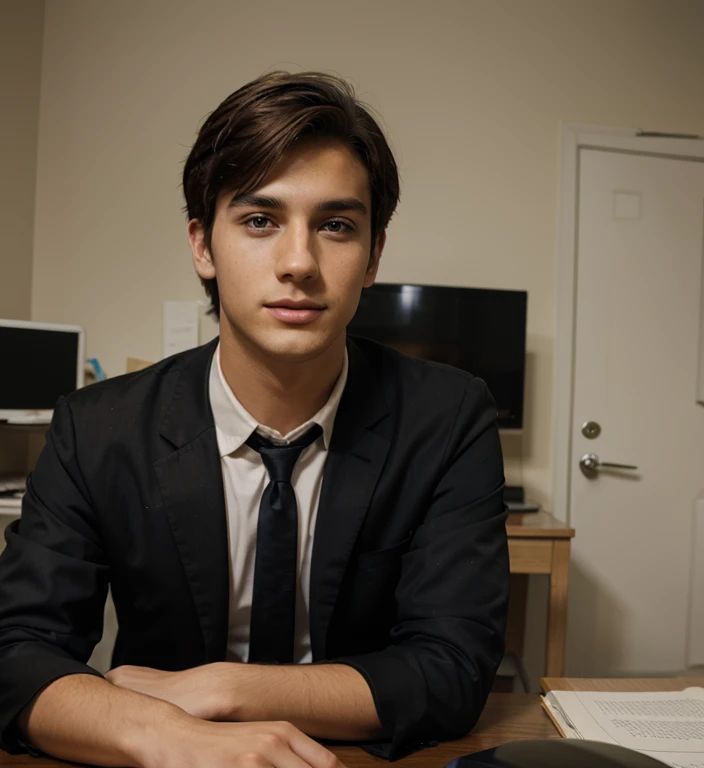 Young handsome boy in a psychologist costume 