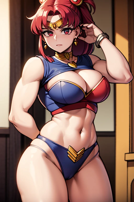 mulher cosplay Sailor Moon exibindo os musculos extremamente definidos malhando