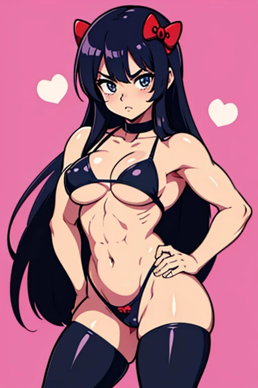 mulher cosplay HELLO KITTY exibindo os musculos extremamente definidos malhando