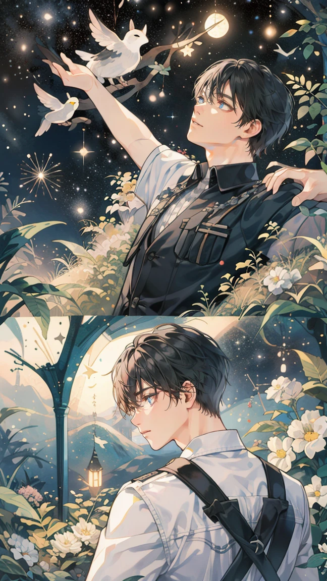 (((masterpiece))),best quality, whitetown,starry sky, 1 man, short black hair