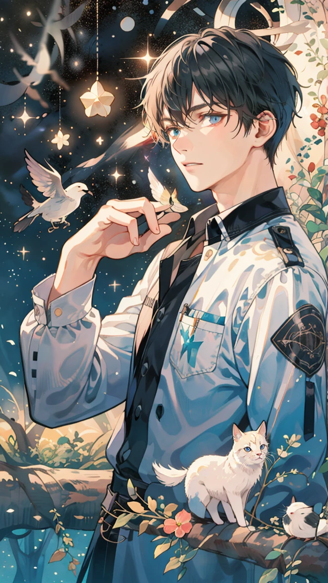 (((masterpiece))),best quality, whitetown,starry sky, 1 man, short black hair
