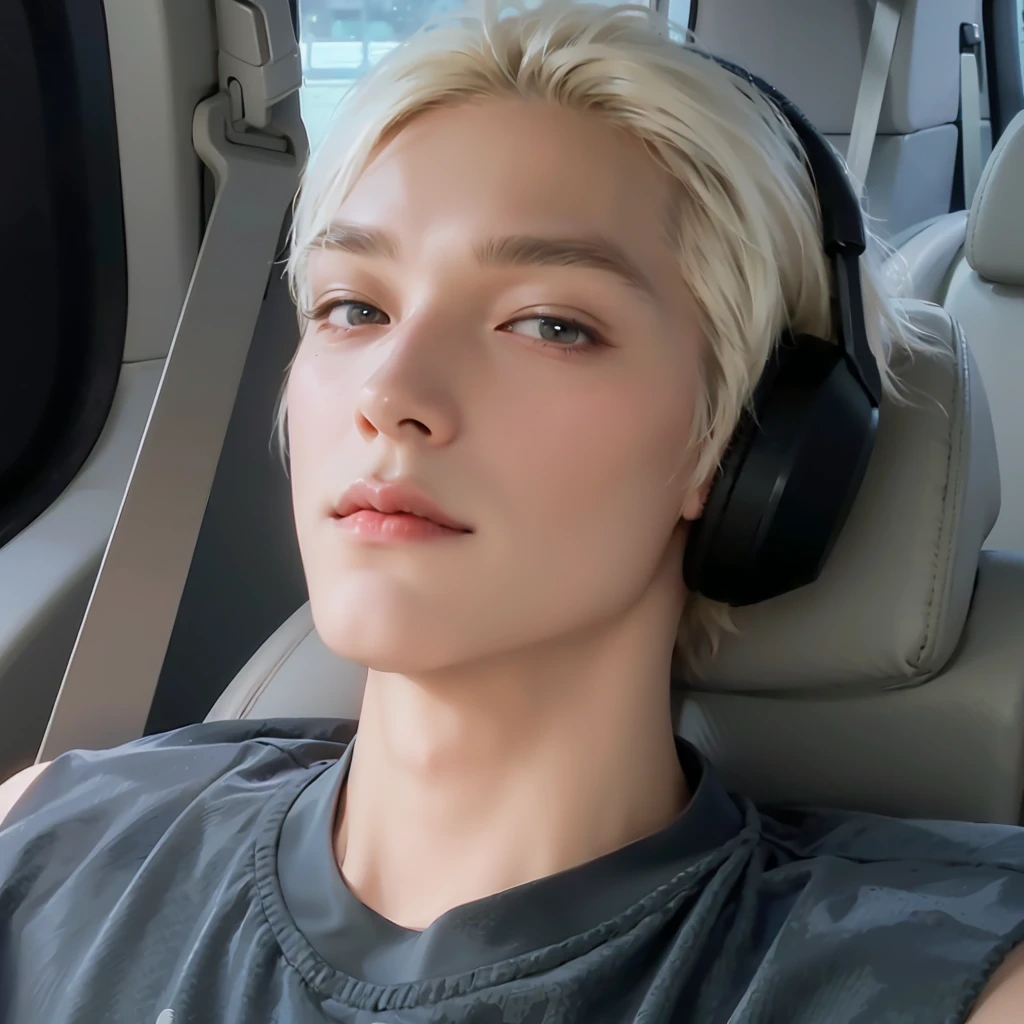 blond haired man with headphones in car with window open, xqc, south korean male, wan adorable korean face, hsiao-ron, jimin\'s right eyelid swollen, taejune kim, lee taeyong, jimin\'s grecian nose, extremely pale blond hair, portrait of kpop idol, with long white hair, with white long hair, Korean male face, K-pop boy, NCT U, NCT, NCT 127 taeyong, lee taeyong