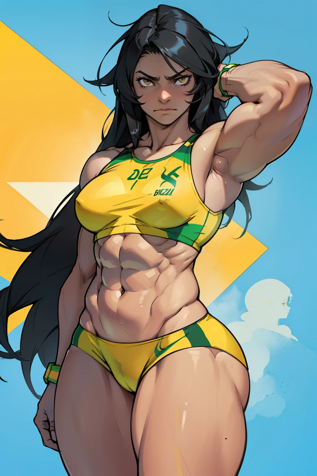 girl ((muscular)) thick thighs toned body breastsblack hair yellow eyes athletic sad extremely long hair brazil brazil brazil 