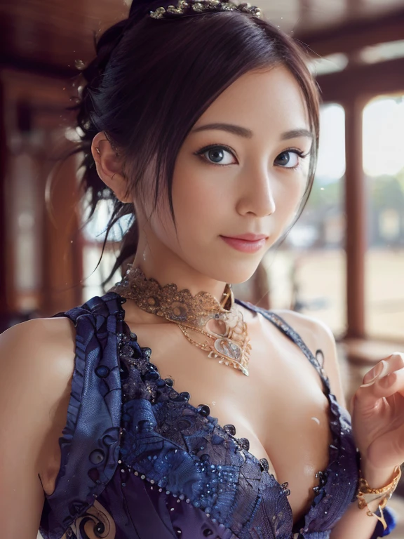 (8K、Raw photography、Raw photography:1.2)、(Photorealistic:1.6)、(masterpiece:1.3)、(top-quality:1.4)、hight resolution、nffsw、8K resolution、Check Explanation、(intricate-detail:1.6)、(Volumetric Lights)、
1Man Woman、((Long))、((bun, ponytail hair))、((Blue Eyes))、(Beautiful and beautiful woman)、looking at the viewers、(Woman in sexy pose)、((Party Venue))、 ((In fashionable dresses))
(beautiful face:1.9)、(详细的脸:1.6)、(More Bright Eyes:1.5)、(Eye lashes:1.4)、(A smile)、(Details hair)、(A cup with firmness)、(Toned waist)、(Realistic human skin:1.6)、((FULL BODYSHOT))、SMALL BREAST
(a necklace)、(耳Nipple Ring)、(A bracelet)