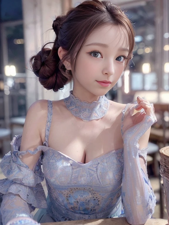 (8K、Raw photography、Raw photography:1.2)、(Photorealistic:1.6)、(masterpiece:1.3)、(top-quality:1.4)、hight resolution、nffsw、8K resolution、Check Explanation、(intricate-detail:1.6)、(Volumetric Lights)、
1Man Woman、((Long))、((bun, ponytail hair))、((Blue Eyes))、(Beautiful and beautiful woman)、looking at the viewers、(Woman in sexy pose)、((Party Venue))、 ((In fashionable dresses))
(beautiful face:1.9)、(详细的脸:1.6)、(More Bright Eyes:1.5)、(Eye lashes:1.4)、(A smile)、(Details hair)、(A cup with firmness)、(Toned waist)、(Realistic human skin:1.6)、((FULL BODYSHOT))、SMALL BREAST
(a necklace)、(耳Nipple Ring)、(A bracelet)