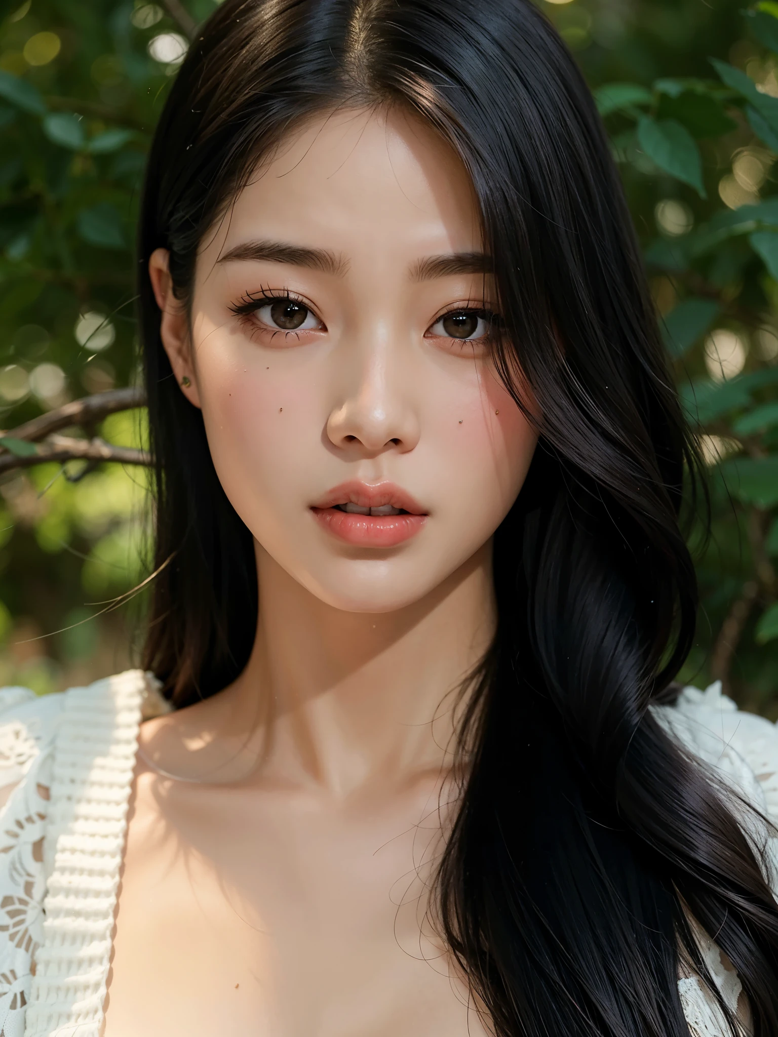 um close up de uma mulher com longos cabelos pretos e um top branco, beautiful south mulher coreana, beautiful young mulher coreana, gorgeous young mulher coreana, jaeyeon nam, asian features, jennie blackpink, coreana, Heonhwa Choe, mulher coreana, maquiagem sul-coreana popular, young lovely korean face, a young Asian woman, beautiful asian girl