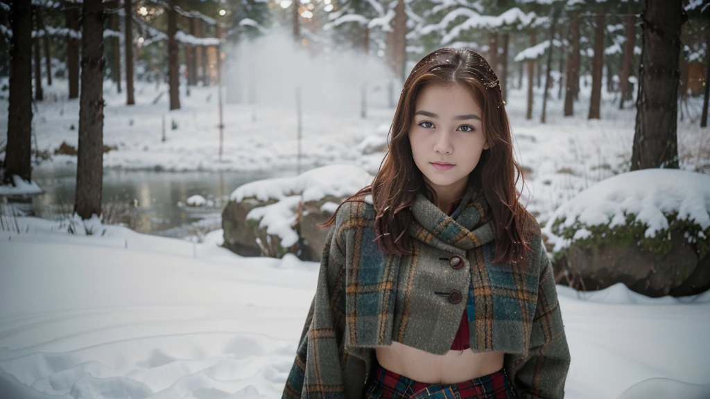 Masterpiece, Best Quality,asian girl 20 years old, teenaged, (redhair woman 1.2), Curly, Medium-length hair without styling, Snow on wet hair , ((traditional scottish outfit with sexy kilt)), laying in the snow in the middle of a winter forest, looks into the distance, Snowy Wild Forest, It's cold, snowing, beatiful face, Freezes, Thin body, shapely legs, steam from the mouth, An unhappy look, Deep Snow, Snowflakes fall, Steam comes out of the mouth, DSLR photo, teasing, (erotic photo) shot on Red Cinema Camera, artistic photo, detailed eyes, perfect anatomy, (Retro noisy) color photo of ((candid)), realistic dull skin noise, shiny eyes, (((visible skin pores))), high detail, clarity, no flash lighting, depth of field, shot Canon 5D Mark III, 1/200 s, f/2.8, ISO 100, focal length 105 mm, kodak 90's retro style photo