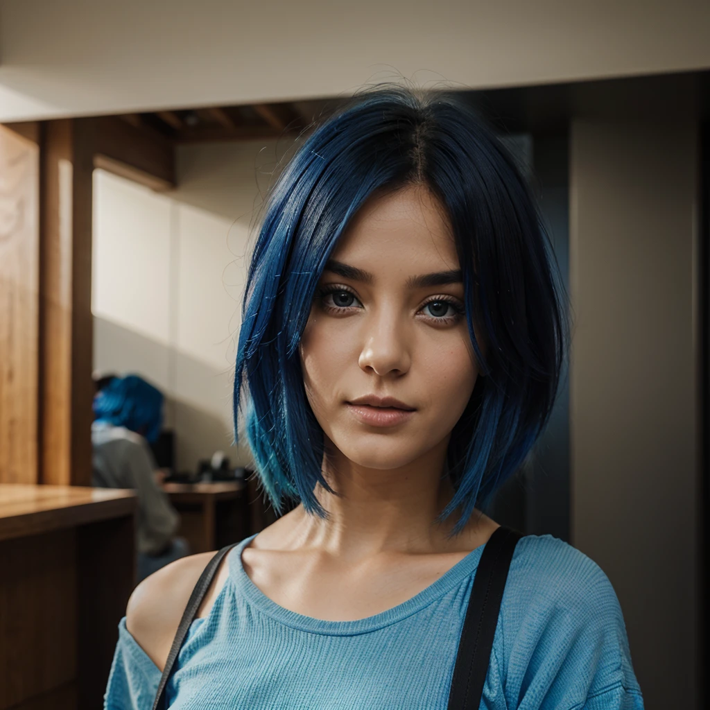 fanny, blue haired woman , dont show face, beautiful woman, full body