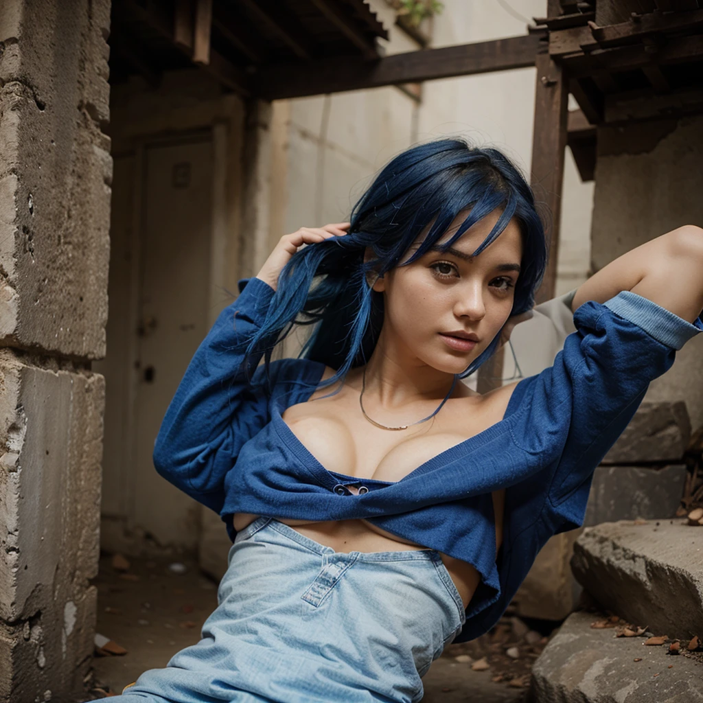 fanny, blue haired woman, sexy body , dont show face, beautiful woman