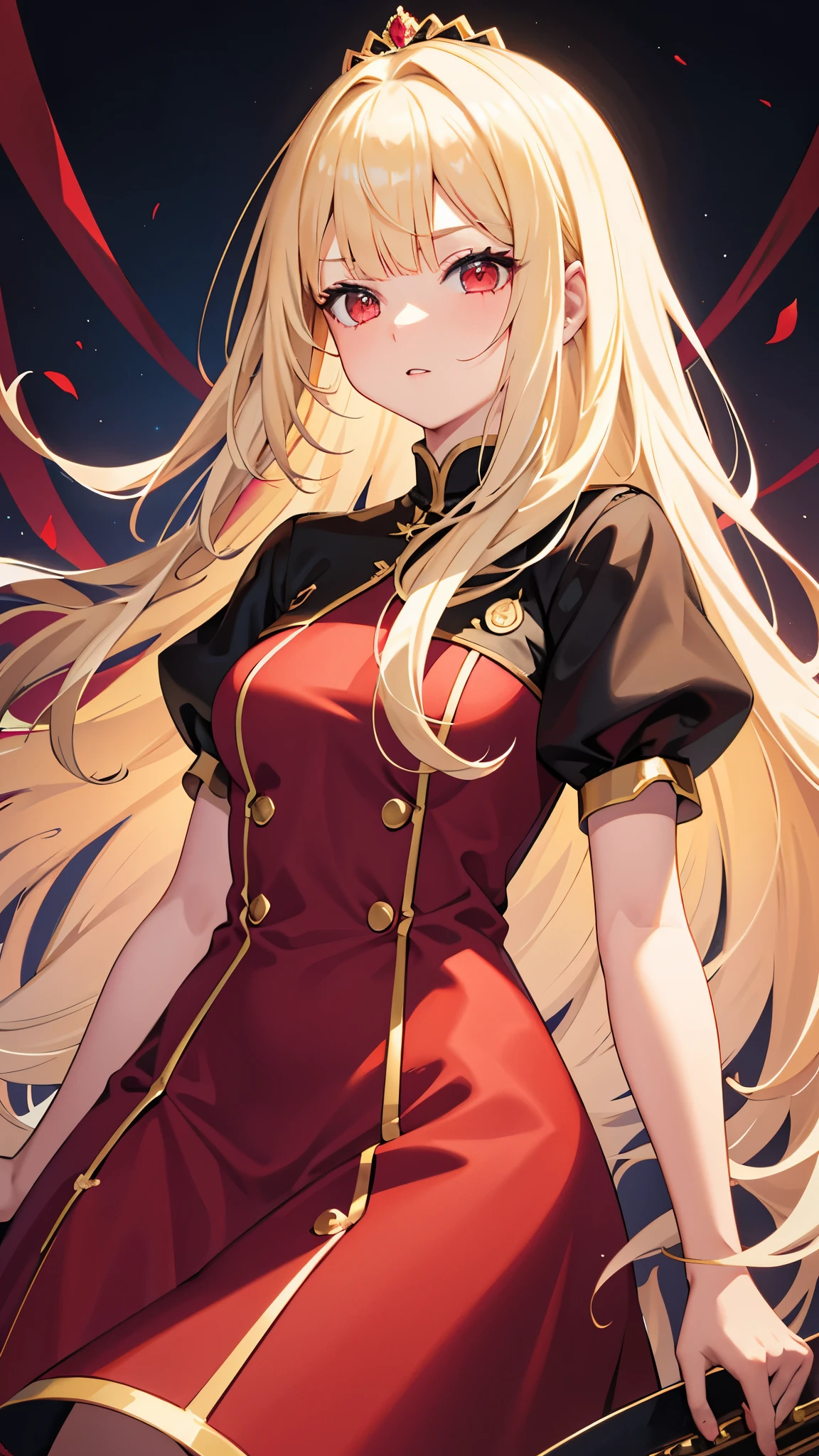 Girl, blonds hair, red eyes, long hair, Square fringe, dress, princess