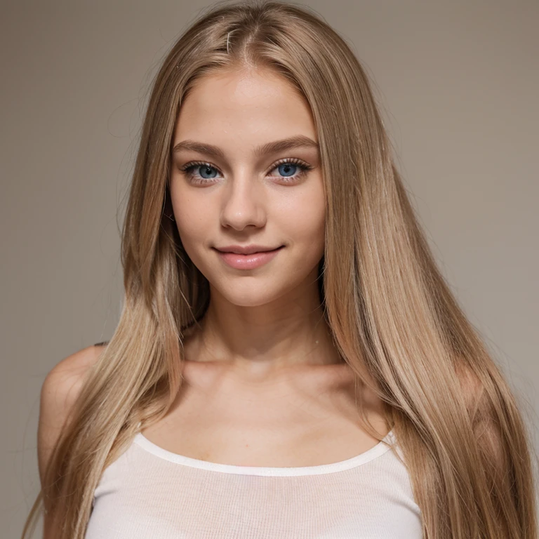 Extremely beautiful blue-eyed blonde 20 year old young woman with long straight hair.with small nose wide and beautiful lips beautiful and smile sexy and penetrating look light skin color. Con gusto grande. Remera de color rosa ajustada al cuerpo.