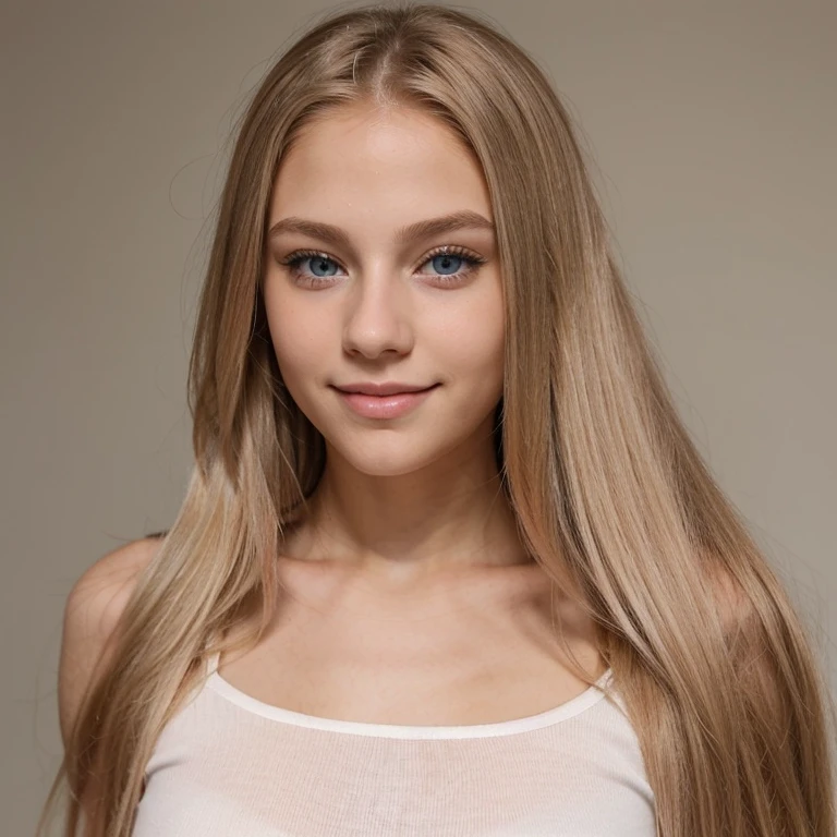 Extremely beautiful blue-eyed blonde 20 year old young woman with long straight hair.with small nose wide and beautiful lips beautiful and smile sexy and penetrating look light skin color. Con gusto grande. Remera de color rosa ajustada al cuerpo. Mejorar la naturalidad del rostro