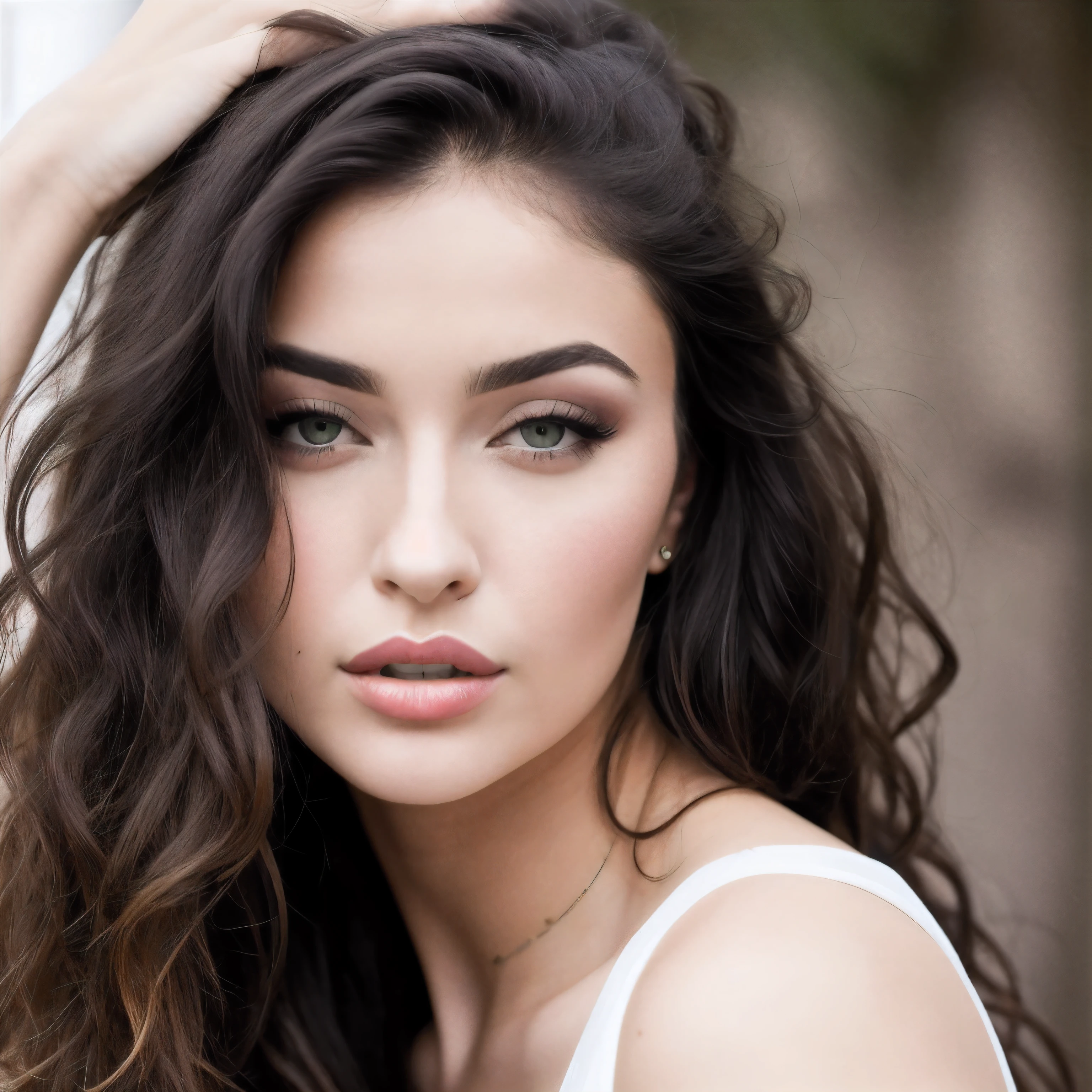 arafed woman with long black hair and a white top, photo of a beautiful woman, portrait of a beautiful model, soft portrait shot 8 k, beautiful face and flawless skin, beautiful young woman, flawless olive skin, young beautiful woman, portrait sophie mudd, gorgeous latina face, medium portrait soft light, beautiful female model, beautiful young face, gorgeous attractive face full body pose sexy wearing blue jeans