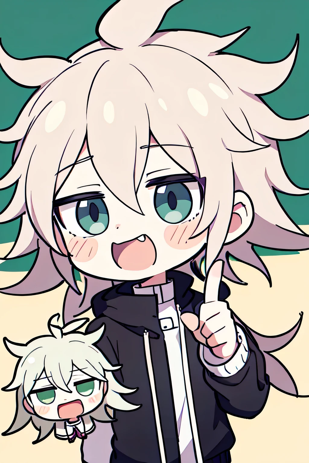 chibi 2d, very happy screaming, 1 boy, komaeda nagito from danganronpa