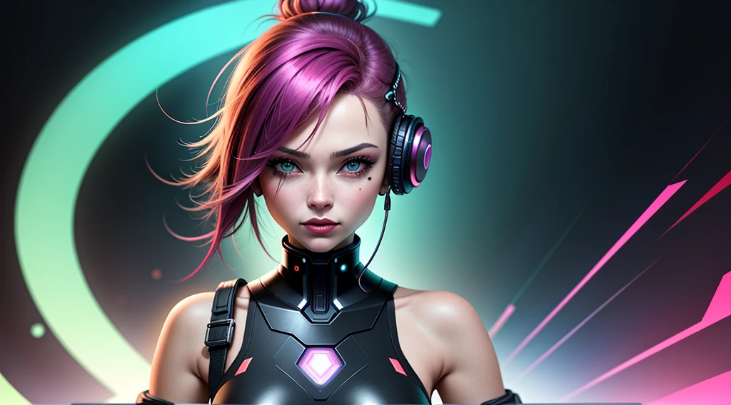 garota cyberpunk, fone de ouvido、🎧、cor colorida do cabelo, cabelo longo, corpo inteiro