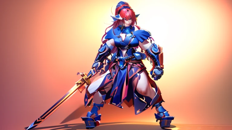 A closeup of a red haired woman cartoon character with a sword and a sword, bian lian, Inspired by Hu Zaobin, inspired by Li Kan, Ne zha from Smite, Warrior character design, Greek goddesses in girl mecha style, fighting game character, G Liulian art style, Game character concept art, Full body detailed concept art, Sensual female heroic fantasy character concept