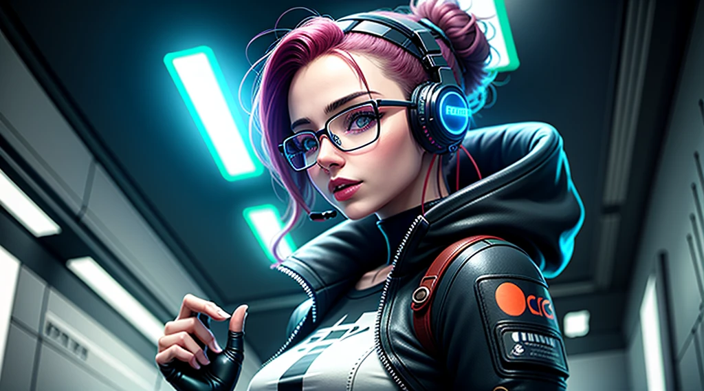 garota cyberpunk, glasses and headset 