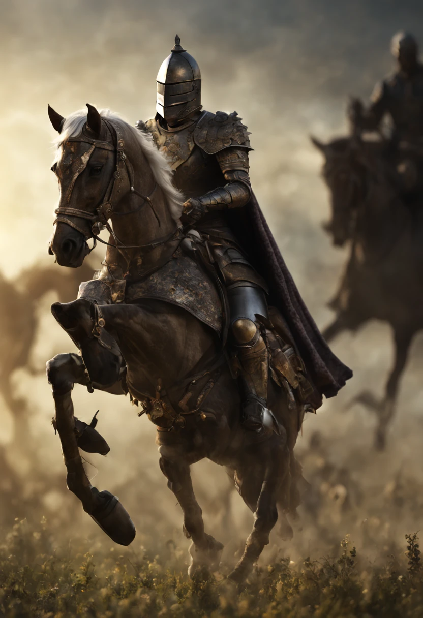 there are many people with closed helmets riding horses in a field with spears, surreal cinematic rendering engine, black shirt underneath armor, ornate filigree armor, anamorphic flags, 8k resolution - w 1024, car vs rider, knights, price of persia movie, arnold renderer