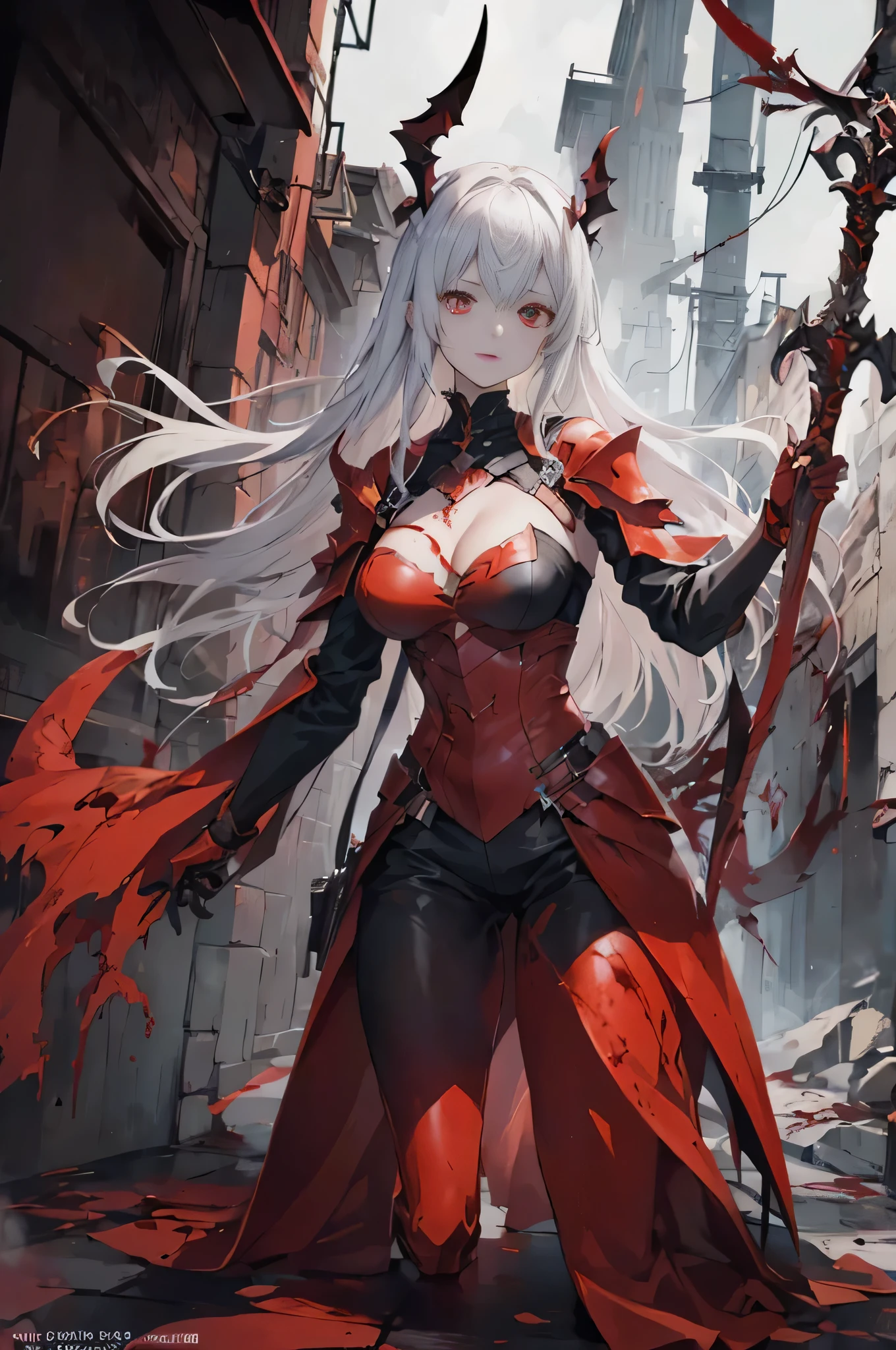 anime - style illustration of a woman in red armor holding a sword, pasta de anime 8k, cavaleiro de sangue, dos arknights, blood armadura vermelha, sangrento + arte conceitual, papel de parede de arte de anime 8K, papel de parede de arte anime 4K, papel de parede de arte anime 4K, trends on artstation pixiv, demon anime girl, armadura vermelha, lady in armadura vermelha, olhos vermelhos, 