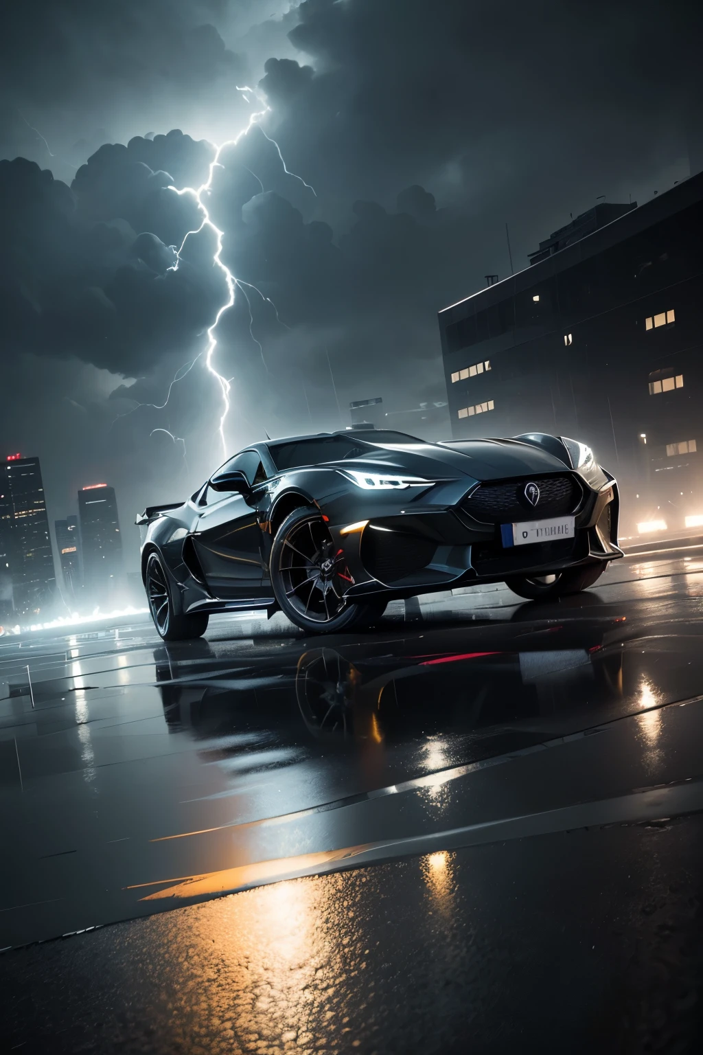 o carro de combate dos thundecats ((thundertank)) In the rain in a city at night, foto ultradetalhada, realista e premiada, SDXL, 8k, HDR, studio lighting, cores vivas, reflexos detalhados, asfalto molhado, luzes de rua brilhantes, dramatic atmosphere , design elegante, dynamic motion blur, paisagem urbana, arquitetura inspirada em Gotham, fortes gotas de chuva, tempestade, atmosfera temperamental, neon lights, acabamento brilhante, advanced technology, sombras escuras, Heroic presence, Powerful aesthetics, alto contraste, film composition