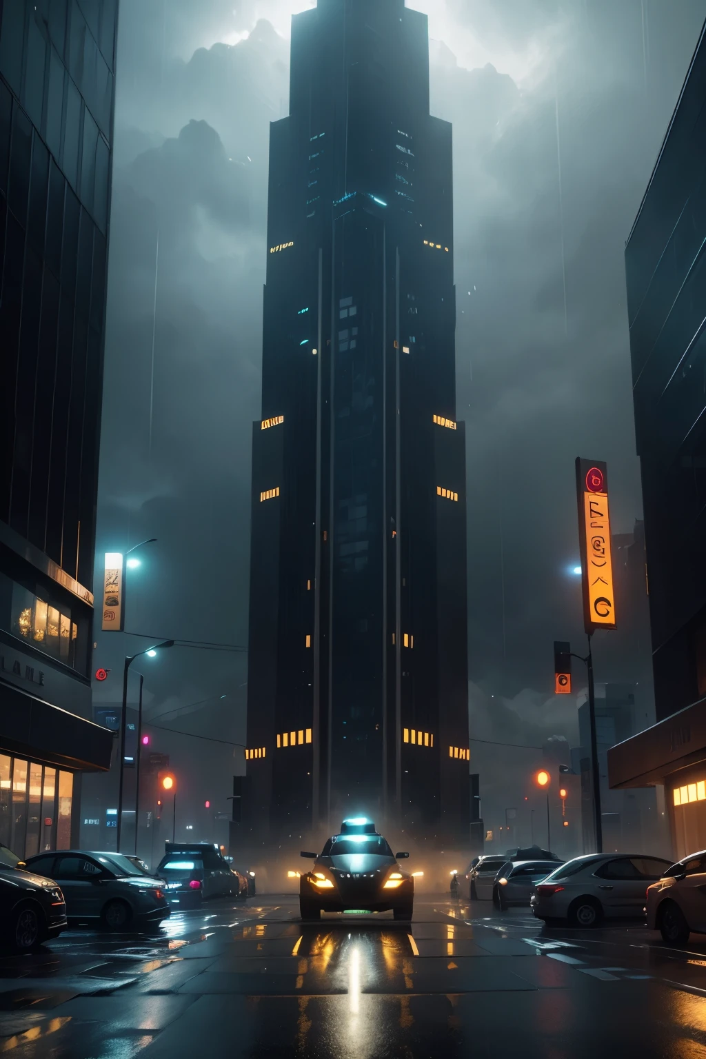 a futuristic Batman tank in the rain in a city at night, foto ultradetalhada, realista e premiada, SDXL, 8k, HDR, studio lighting, cores vivas, reflexos detalhados, asfalto molhado, luzes de rua brilhantes, dramatic atmosphere , design elegante, dynamic motion blur, paisagem urbana, arquitetura inspirada em Gotham, fortes gotas de chuva, tempestade, atmosfera temperamental, neon lights, acabamento brilhante, advanced technology, sombras escuras, Heroic presence, Powerful aesthetics, alto contraste, film composition