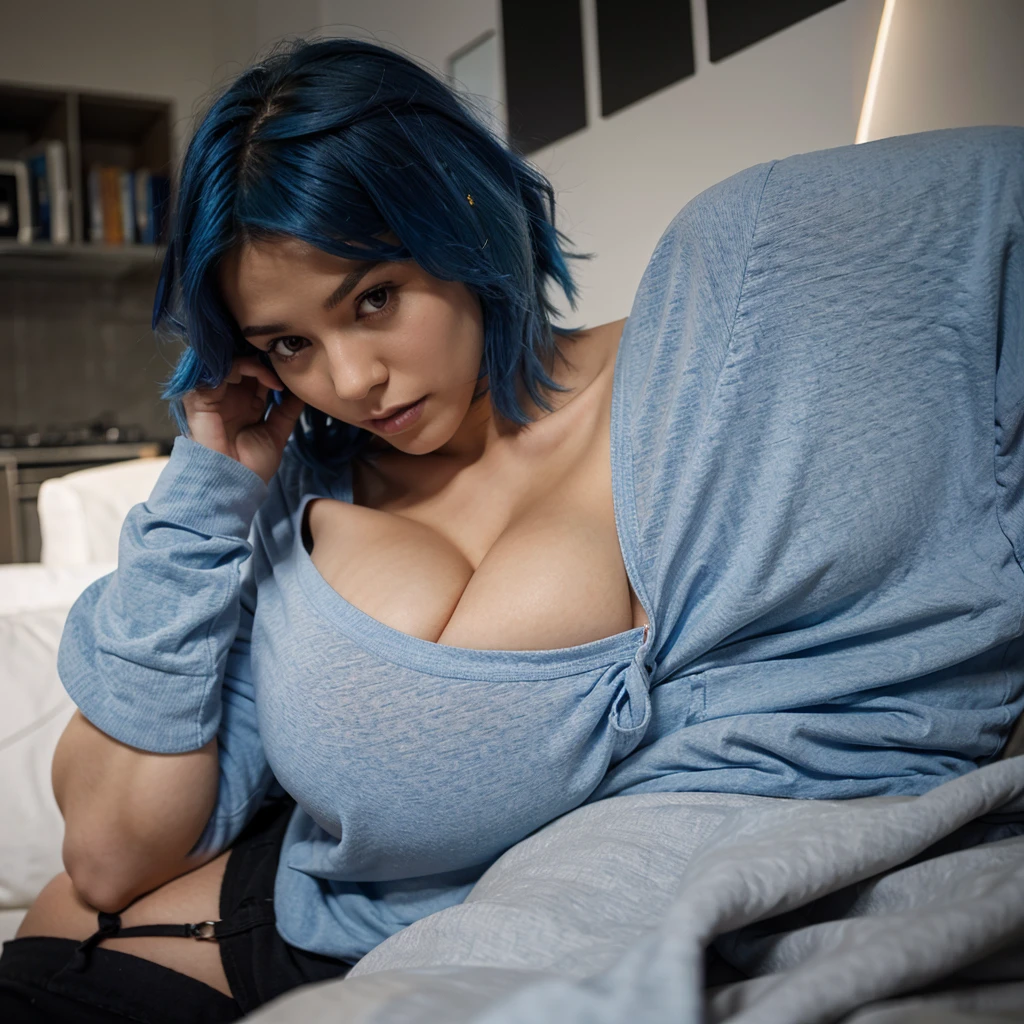 fanny, blue haired woman, sexy body , dont show face, hot girl, hiding boob