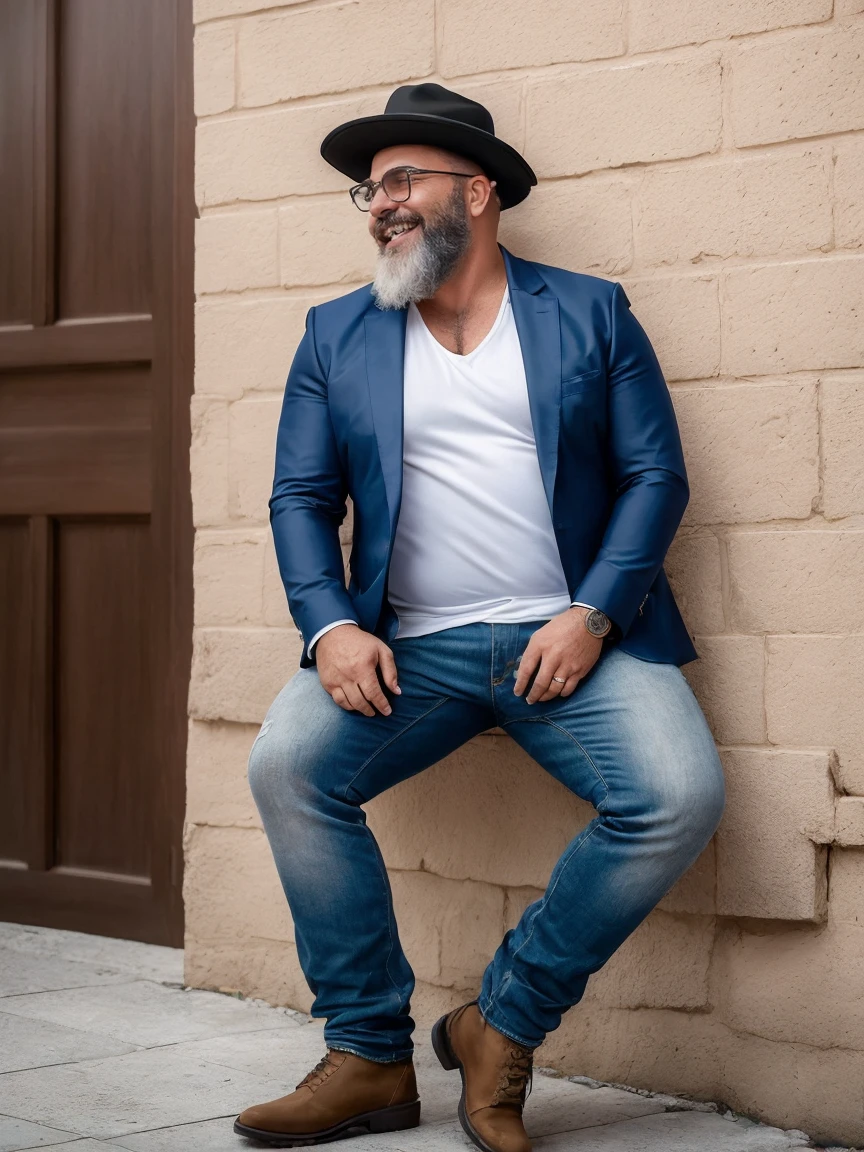 Veste roupas da moda, mesa,alta qualidade,altamente detalhado,cena intensa, solid, Gritty Reality Scenario for 42 Year Old Sexy Fat Bearded Man,cheio de suor,corpo todo,barriga grande, , smiling Laughing expression of great happiness, wearing a hat or wearing a hat on the head, ((Vestindo blusa de passeio, uma bermuda branco)),rosto atordoado,Abra as pernas, Florida square environment luxurious outdoor place, He walks his English Cocker Spaniel or English Bulldog, Dalmatians, collie, Maltese, he affectionately holds the dog in his arm or holds him petting him on his lap. Fotografia , melhor qualidade, obra-prima, impressive lighting, C4D, OC rendering, cinematic edge light, luz fina, obra-prima, super detalhe, Epic composition, ultra HD, alta qualidade, 32k delicado e bonito, extremamente detalhado, CG, unidade, papel de parede 8k, incredible detailed, finamente detalhado, obra-prima, melhor qualidade, arte oficial, unidade CG extremamente detalhada 8k papel de parede, ultra-detalhado, high resolution , extremamente detalhado, claro, focado, (melhor qualidade), (realista, fotorrealista:1.6), 8k, soft lighting, alta qualidade, cinematic lighting, centrado, corpo inteiro, (suor:1), perfeito dedos,