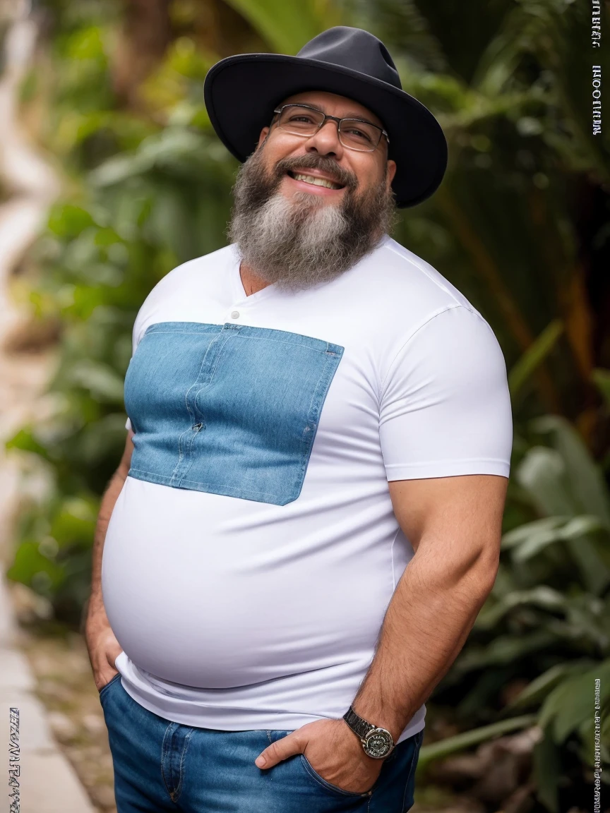 Veste roupas da moda, mesa,alta qualidade,altamente detalhado,cena intensa, solid, Gritty Reality Scenario for 42 Year Old Sexy Fat Bearded Man,cheio de suor,corpo todo,barriga grande, , smiling Laughing expression of great happiness, wearing a hat or wearing a hat on the head, ((Vestindo blusa de passeio, uma bermuda branco)),rosto atordoado,Abra as pernas, Florida square environment luxurious outdoor place, He walks his English Cocker Spaniel or English Bulldog, Dalmatians, collie, Maltese, he affectionately holds the dog in his arm or holds him petting him on his lap. Fotografia , melhor qualidade, obra-prima, impressive lighting, C4D, OC rendering, cinematic edge light, luz fina, obra-prima, super detalhe, Epic composition, ultra HD, alta qualidade, 32k delicado e bonito, extremamente detalhado, CG, unidade, papel de parede 8k, incredible detailed, finamente detalhado, obra-prima, melhor qualidade, arte oficial, unidade CG extremamente detalhada 8k papel de parede, ultra-detalhado, high resolution , extremamente detalhado, claro, focado, (melhor qualidade), (realista, fotorrealista:1.6), 8k, soft lighting, alta qualidade, cinematic lighting, centrado, corpo inteiro, (suor:1), perfeito dedos,