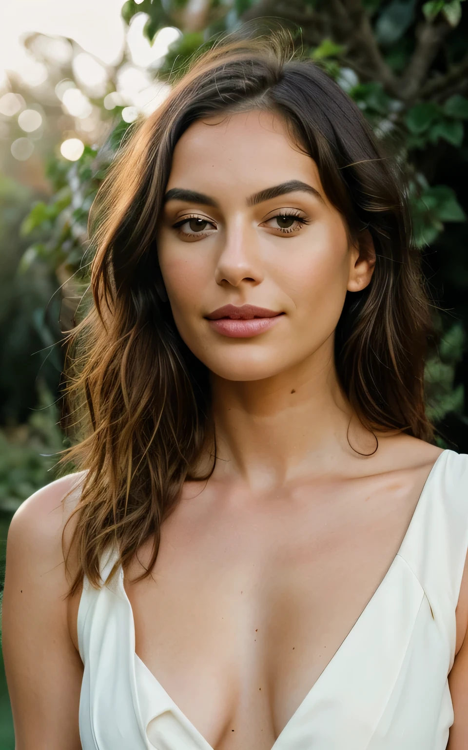 fotorealistisch, best quality, Hyper detailliert, beautiful brunette woman, 24 Jahre, whole body, lingerie, Natur im wirklichen Leben, (heiter, happy), klarer Himmel, Analoger Stil, Blick auf den Betrachter, Hautstruktur, Filmkorn, close up, ultra-high resolution, Bester Schatten, .RAW, instagram LUT
