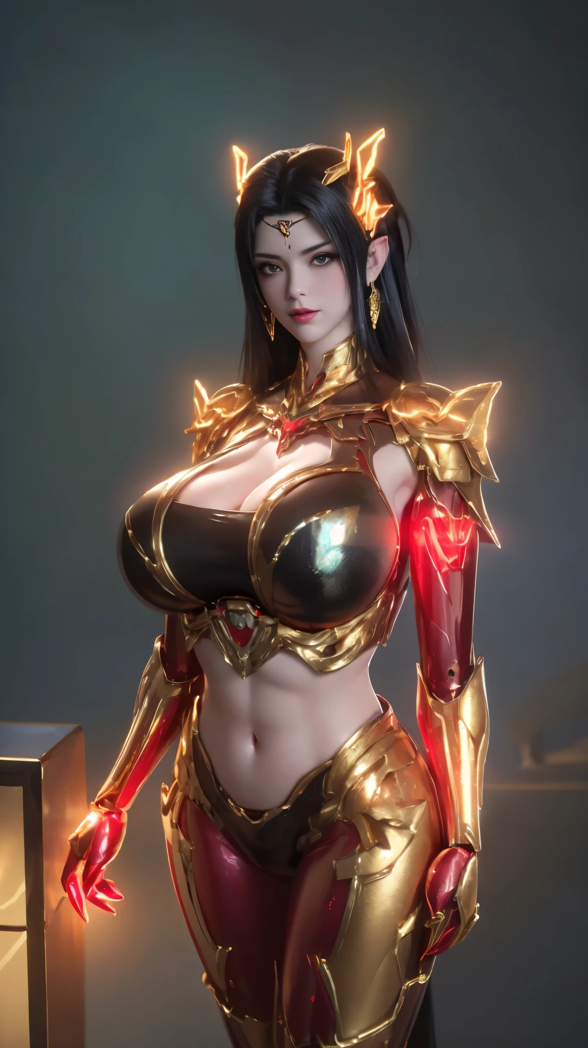 MASTERPIECE, A BUSTY MILF, PORTRAIT,UPPER BODY,SOLO,(MECHA PHOENIX HELM), (MASSIVE FAKE BOOBIES,CLEAVAGE TOP,MUSCLE ABS:1.5), (((NEON LED RED,GOLDEN,BLACK) SHINY ROBOT MECHANICAL MINI CROP TOP OUTFIT:1.5)),(CURVY VOLUPTUOUS BODY MATURE WOMAN:1.5), (SWEATY GLOSSY BODYSKIN:1.5), (LOOKING AT VIEWER:1.5),(BACKGROUND FUTURISTIC SPACE STATION:1), (PHOTOREALSITIC:1.4), (ULTRA-DETAILLIERT), (TOP-QUALITY), (BEST SHADOWS), BRIGHT LIGHT IN ROOM, HYPER TEXTURE, (4X MSAA), ((UNREAL ENGINE 5 RENDER)), PHYSICALLY-BASED RENDERING, ULTRA HIGHT DEFINITION, 16K, 1080P.