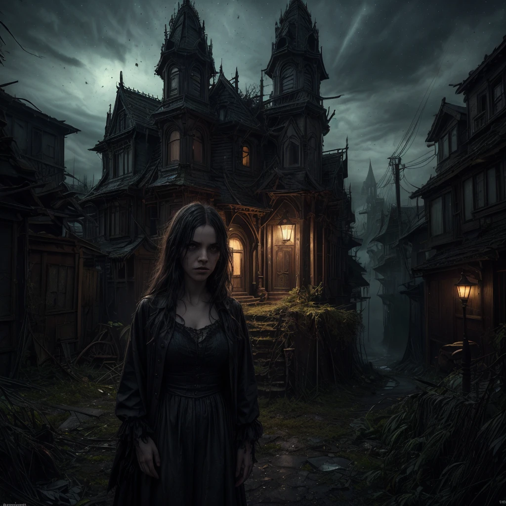 (best quality,4k,8k,highres,masterpiece:1.2),ultra-detailed,(realistic,photorealistic,photo-realistic:1.37),dark fantasy,street scene,unfamiliar environment,detailed buildings,ominous atmosphere,mysterious creatures,horrifying presence,unsettling,shadowy figures,intense darkness, ((two  girls)),long hair,innocent face,vulnerable position,hopeless situation,distressed expression,starry sky,dimly lit street lamps,dark colors,overgrown plants,quirky architecture,strange symbols,haunting shadows,abandoned feel,loneliness,magic in the air,creepy atmosphere,enchanted surroundings,gothic elements,otherworldly aura,dramatic composition,contrasting light and shadow,foreboding,uncertainty, bright weather, sunny day, brigth ambiences, light everywhere, nsfw, exposed woman, naked women, nude 
